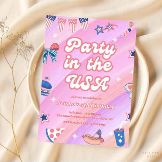 Roze 4 juli verjaardag All American Girl Kaart