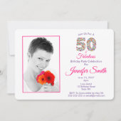 Roze 50 en Fabulous 50th Birthday Celebration Kaart (Voorkant)