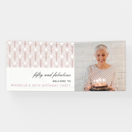 Roze 50 en Fabulous Art Deco 50e verjaardag Spandoek (Horizontaal)