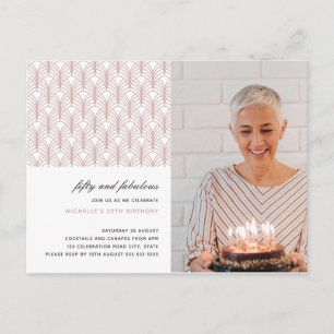 Roze 50 en Fabulous Art Deco Foto 50e verjaardag Briefkaart