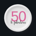 Roze 50 en Fabulous Birthday Paper Borden Papieren Bordje<br><div class="desc">Heb een groot feest om 50 te vieren en ga helemaal uit met deze leuke en kleurrijke roze en zwarte borden van 50 en fabelachtig papier. Je gaat naar meisje.</div>
