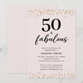 Roze 50 en Fabulous Birthday Party Kaart (Voorkant / Achterkant)