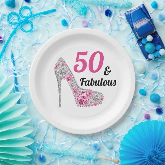 Roze 50 en Fabulous Birthday Party Papieren Bordje (Feest)