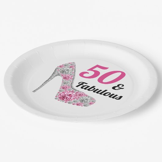 Roze 50 en Fabulous Birthday Party Papieren Bordje (Gekanteld)