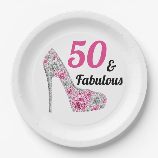 Roze 50 en Fabulous Birthday Party Papieren Bordje (Voorkant)