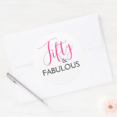 Roze 50 en Fabulous Birthday Party Ronde Sticker (Envelop)
