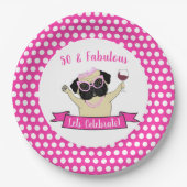 Roze 50 en Fabulous Schattige Pug Dog Funny Birthd Papieren Bordje (Voorkant)
