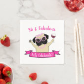 Roze 50 en Fabulous Schattige Pug Dog Funny Birthd Servet (Insitu)