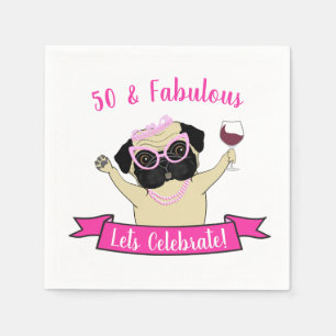 Roze 50 en Fabulous Schattige Pug Dog Funny Birthd Servet