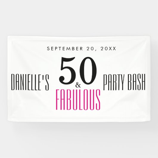Roze 50 en Fabulous Typography 50th Verjaardag Spandoek (Horizontaal)