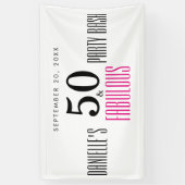 Roze 50 en Fabulous Typography 50th Verjaardag Spandoek (Verticaal)