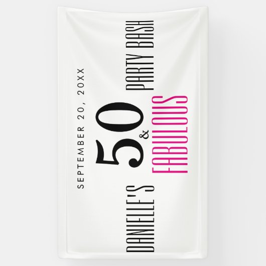 Roze 50 en Fabulous Typography 50th Verjaardag Spandoek (Verticaal)