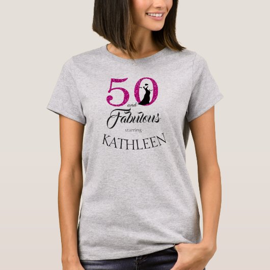 Roze 50 en Fabulous Verjaardag Gift Custom Name T-shirt (Voorkant)