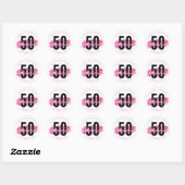 Roze 50 en Fabulous Waterverf Verjaardag Ronde Sticker (Vel)