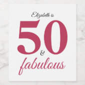 Roze 50 en fantastische verjaardag wijn etiket (Enkel label)