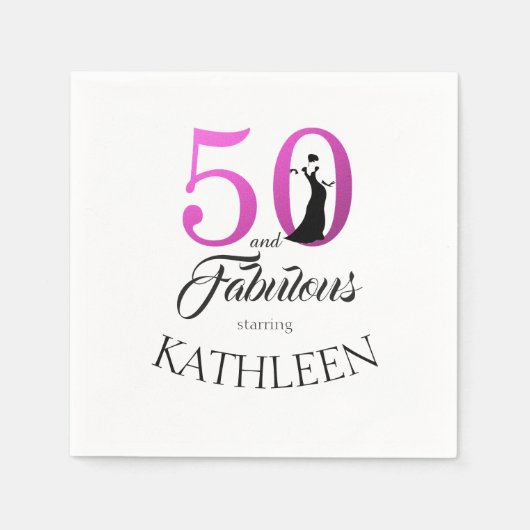 Roze 50 Fabulous 50th Birthday Party Monogram Name Servet (Voorkant)