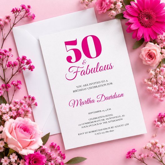 Roze 50 & Fabulous Elegante Viering Kaart
