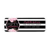 Roze 50 & Fabulous Floral Black & White Stripe Etiket (Voorkant)