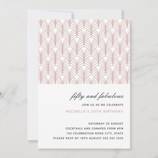 Roze 50 jaar en Fabulous Art Deco 50 jaar Kaart (Voorkant)