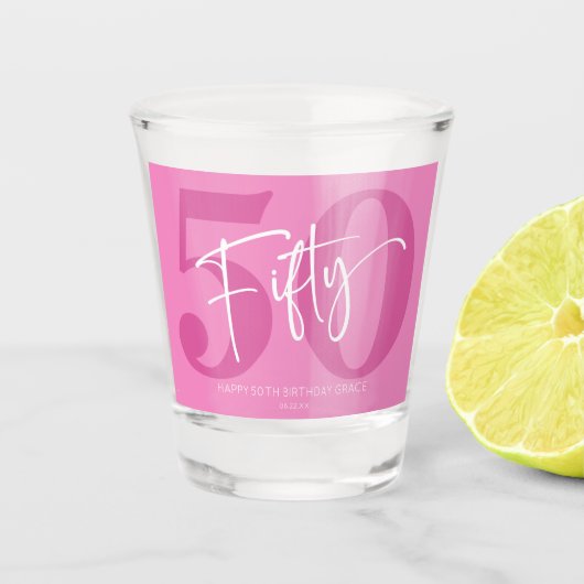 Roze 50e 50e verjaardagsfeestgeschenk shot glas (Voorkant)