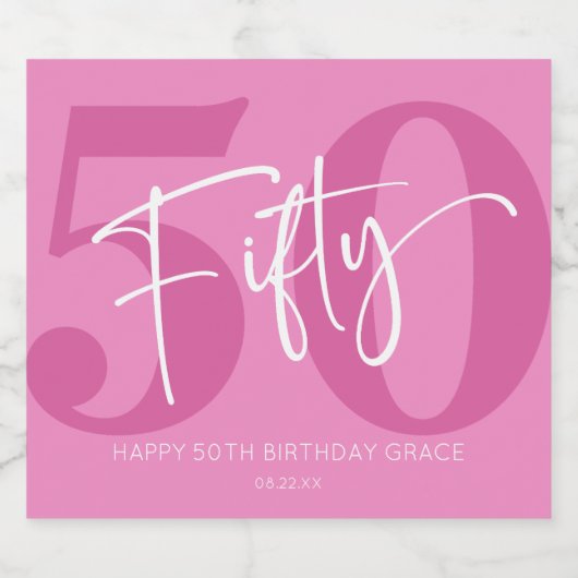 Roze 50e 50e verjaardagsfeestgeschenk sparkling wijnetiket (Enkel label)