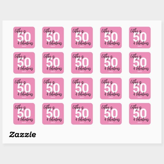 Roze 50e verjaardag Square Sticker (Vel)