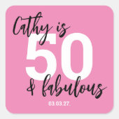Roze 50e verjaardag Square Sticker (Voorkant)
