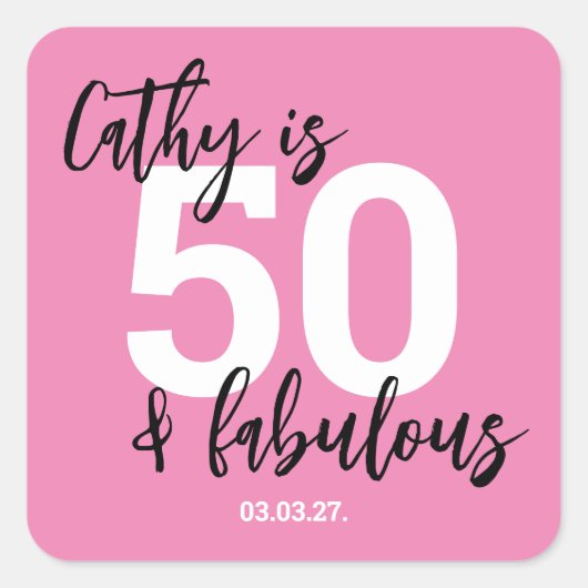 Roze 50e verjaardag Square Sticker (Voorkant)