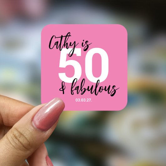 Roze 50e verjaardag Square Sticker