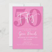 Roze 50ste 50ste verjaardagsfeestje kaart (Voorkant)