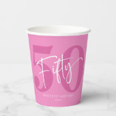 Roze 50ste 50ste verjaardagsfeestje papieren bekers (Achterkant)