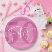 Roze 50ste 50ste verjaardagsfeestje papieren bordje (Feest)