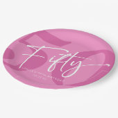Roze 50ste 50ste verjaardagsfeestje papieren bordje (Gekanteld)