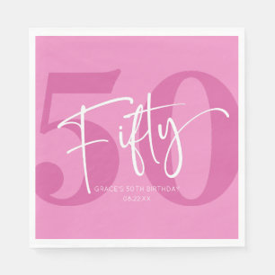 Roze 50ste 50ste verjaardagsfeestje servet