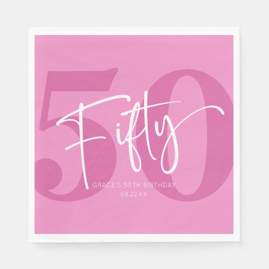 Roze 50ste 50ste verjaardagsfeestje servet (Voorkant)