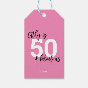 Roze 50ste verjaardag cadeaulabel