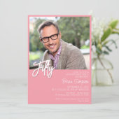 Roze 50ste verjaardag foto kaart (Staand voorkant)