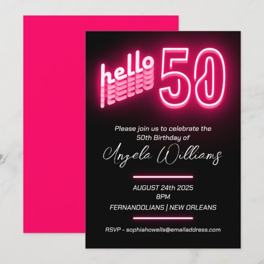 Roze 50ste verjaardag kaart (Voorkant / Achterkant)