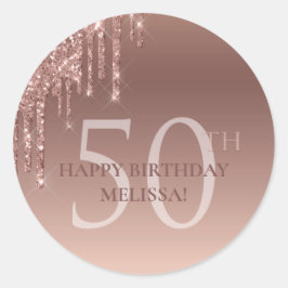 Roze 50ste verjaardag Sparkly Glitter Ronde Sticker