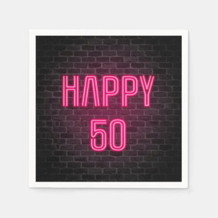 Roze 50th Birthday neon-teken op bakstenen muur Servet