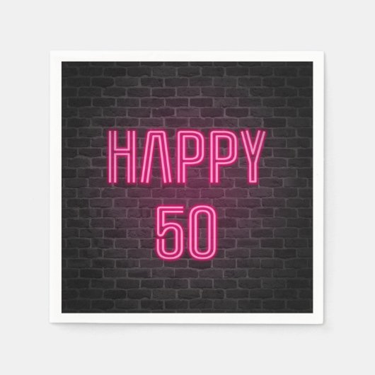 Roze 50th Birthday neon-teken op bakstenen muur Servet (Voorkant)