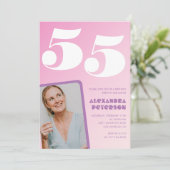 Roze 55ste verjaardag uitnodigingen Retro Foto (Staand voorkant)