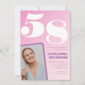 Roze 58e verjaardag uitnodigingen Retro Foto (Voorkant)