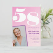 Roze 58e verjaardag uitnodigingen Retro Foto (Staand voorkant)