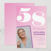 Roze 58e verjaardag uitnodigingen Retro Foto (Voorkant / Achterkant)