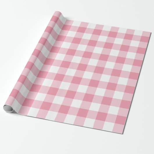 Roze 5 cm geruite check cadeaupapier (Uitgerold)