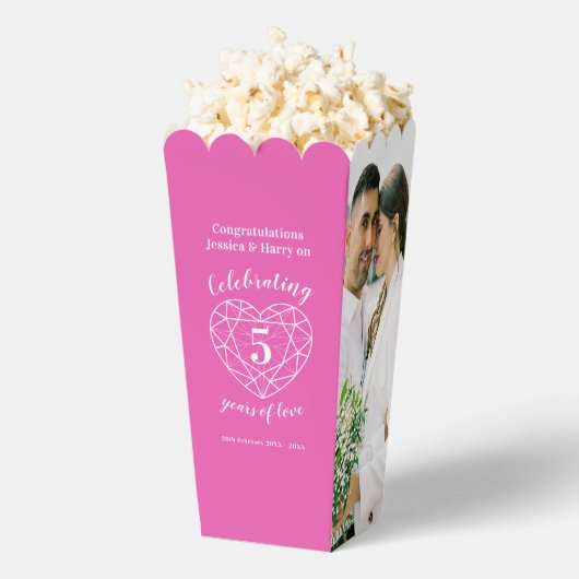 Roze 5e trouwdag Toermalijn twee foto's Bedankdoosjes (Popped)