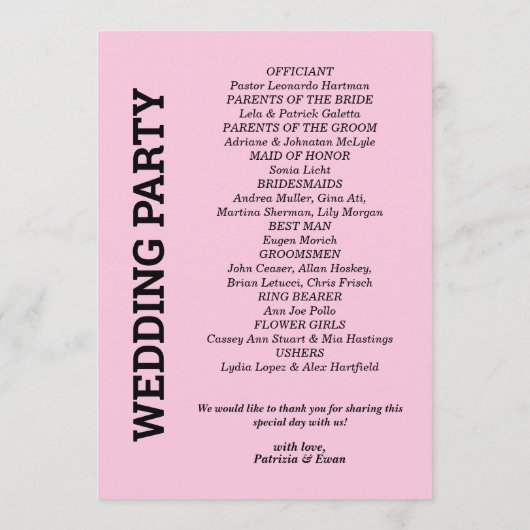 Roze 5x7 Weddenschapsprogramma Programmakaart (Achterkant)