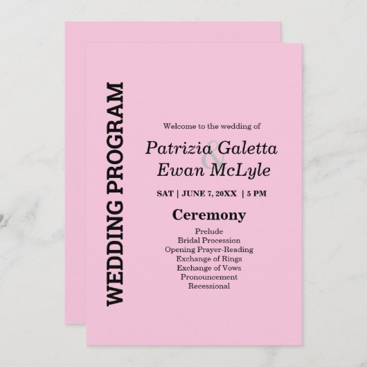 Roze 5x7 Weddenschapsprogramma Programmakaart (Voorkant / Achterkant)