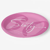 Roze 60e 60e verjaardagsfeestje papieren bordje (Gekanteld)